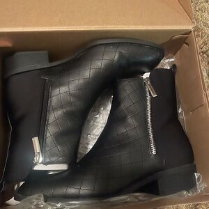 JustFab Black Ankle Boots with Quilted Design